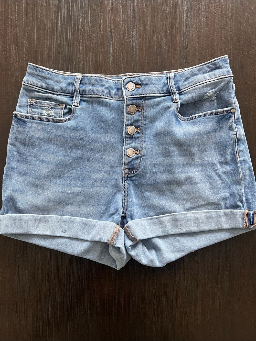 Nine West Light Blue Denim Button-Fly Cuffed Shorts